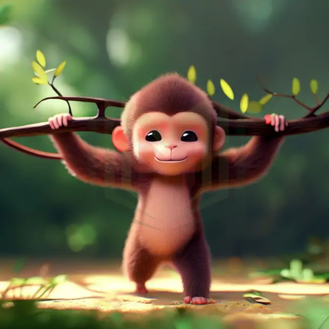 القرد يحمل أغصان الشجر - قصة نصيحة السلحفاة